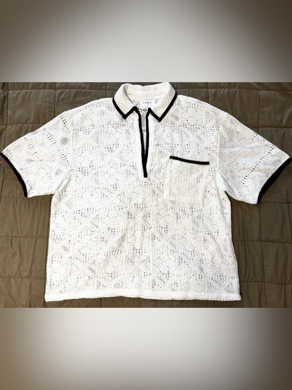 Sabo Ariana Top Crochet Lace White Black Sz Medium Boho Euro-Summer Festival